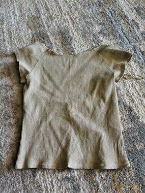 aerie Ribbed Short Sleeve Scoop Neck Top in Beige